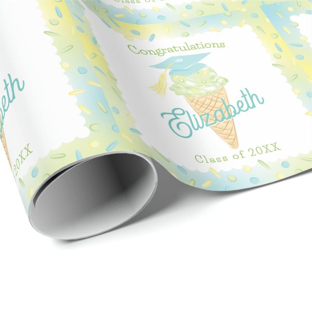 Eiscreme-Abschlussfeier Blau Grün Geschenkpapier (Rolleneckpunkt)