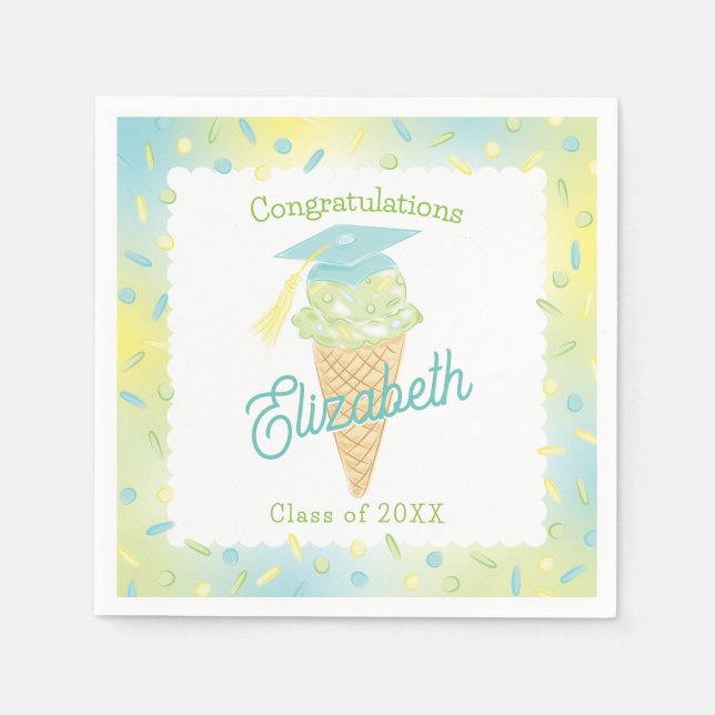 Eiscreme-Abschlussfeier Blau Grün Serviette (Vorderseite)