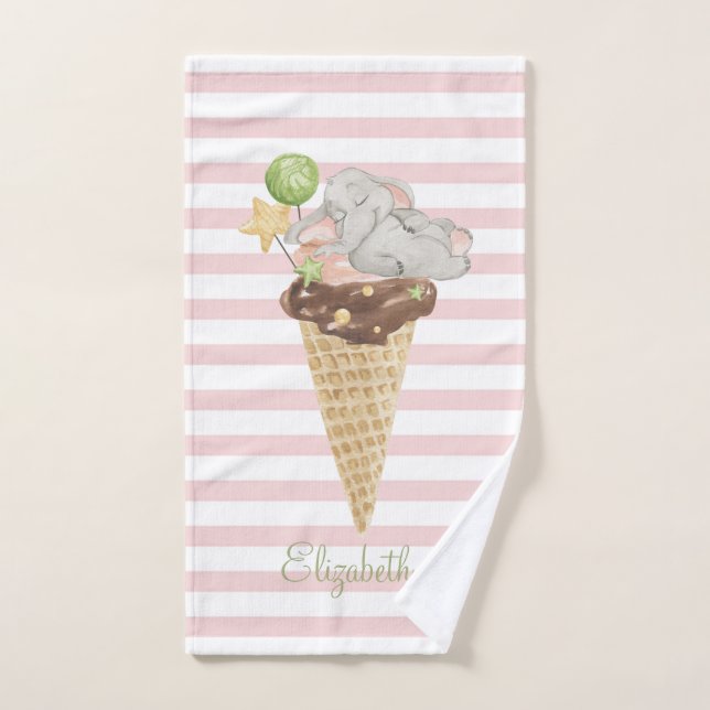 Eiscreme Baby Elephant Pink Stripes Badhandtuch Set (Handtuch)