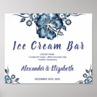 Eiscreme-Bar Hochzeitblauer Schild