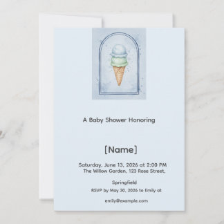 Eiscreme Blau Baby Shower Einladung, editierbar Einladung