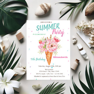 Eiscreme Blume Früchte Sommer Geburtstag Einladung