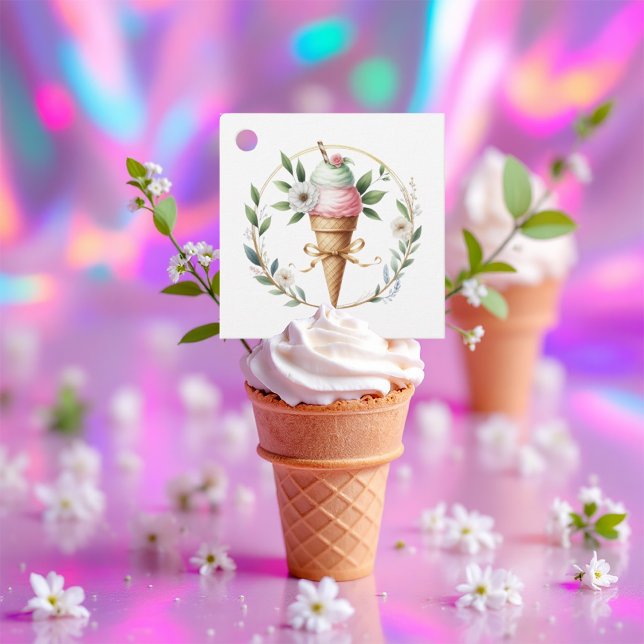 Eiscreme-Blumenkraut-Brautparty Geschenkanhänger (Ice Cream Floral Wreath Bridal Shower Favor Tags)