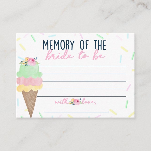 Eiscreme-Brautparty Erinnerung an die Bride Cards Hinweiskarte (Vorderseite)