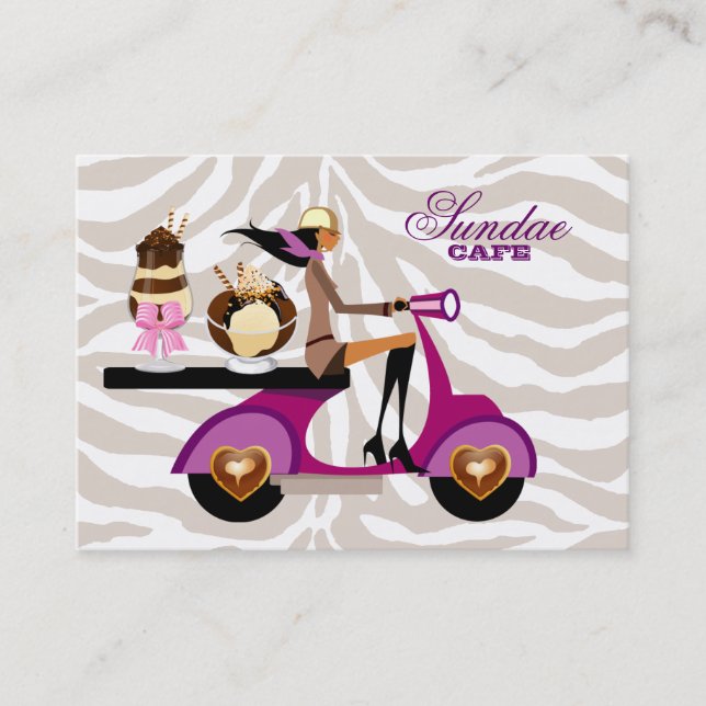Eiscreme Business Card Scooter Girl Zebra Sundae Visitenkarte (Vorderseite)