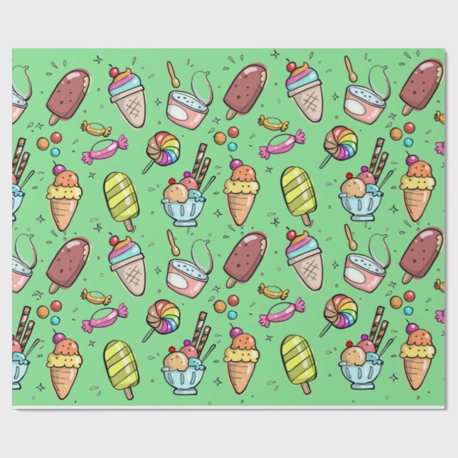 Eiscreme Candy Green Geschenkpapier (Flach)