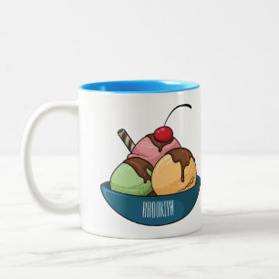 Eiscreme-Cartoon-Illustration  Zweifarbige Tasse