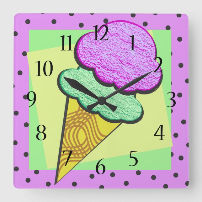 Eiscreme Cone Deko Quadratische Wanduhr (Vorderseite)