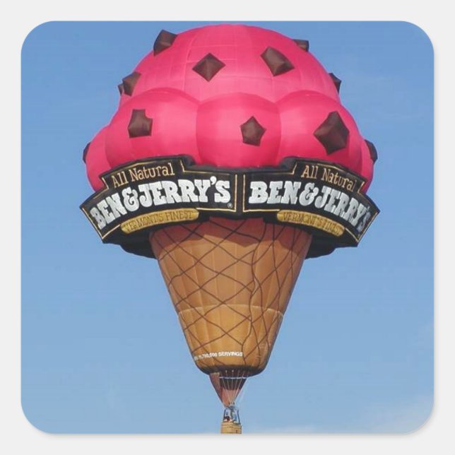 Eiscreme Cone Heißluftballon Quadratischer Aufkleber (Vorderseite)