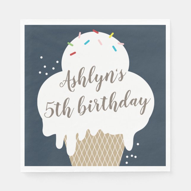 Eiscreme Cone Navy Blue Kindergeburtstag Party Serviette (Vorderseite)