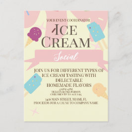 Eiscreme Cone Soziale Flyer Einladung Gelb Postkarte