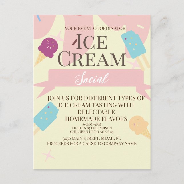 Eiscreme Cone Soziale Flyer Einladung Gelb Postkarte (Vorderseite)