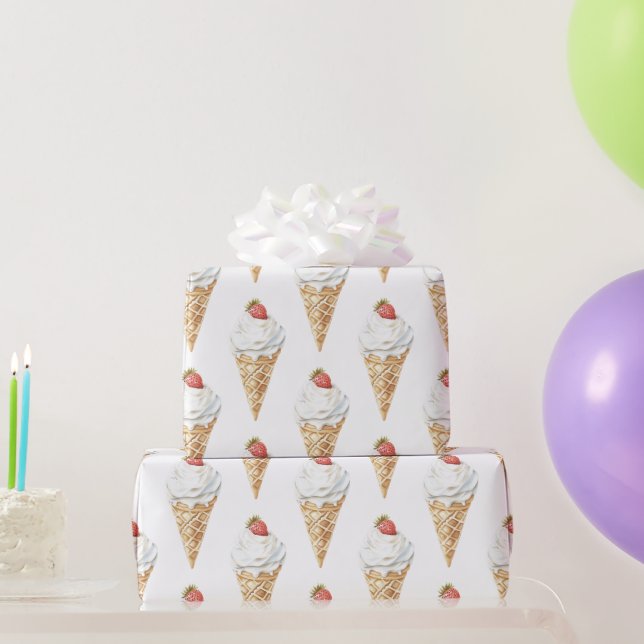 Eiscreme Cone Strawberry Geburtstag Geschenkpapier (Partygeschenke)