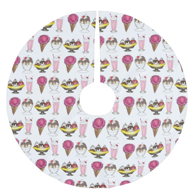 Eiscreme Cone Sundae Shake Banana Split Polyester Weihnachtsbaumdecke (Vorderseite)