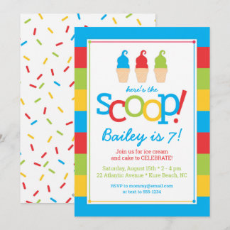 Eiscreme Cones farbenfrohe Geburtstagsparty Einlad Einladung