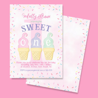 Eiscreme-Cones & Sprinkles Rosa Lila Geburtstag Einladung