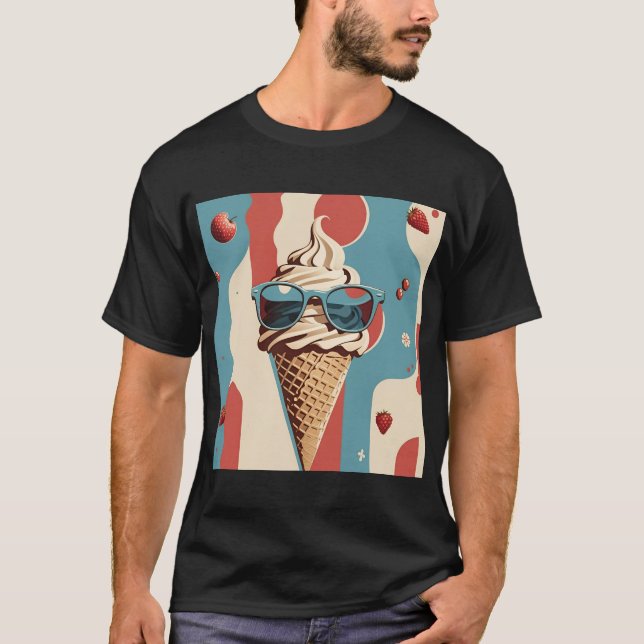 Eiscreme Cool - Retro-Kone mit Schatten des T - Sh T-Shirt (Vorderseite)