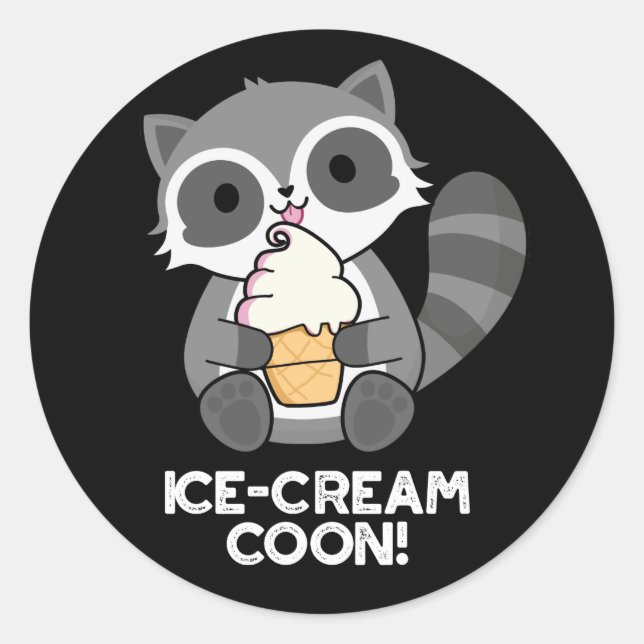 Eiscreme Coon Funny Animal Racoon Pun Dark BG Runder Aufkleber (Vorderseite)