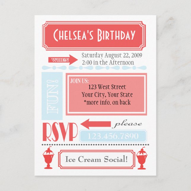 Eiscreme-Einladung Einladungspostkarte (Vorderseite)