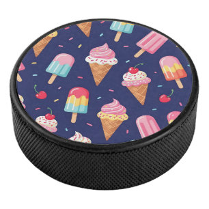 Eiscreme, Eis am Stiel und Kirschen Muster Eishockey Puck