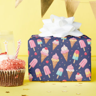 Eiscreme, Eis am Stiel und Kirschen Muster Geschenkpapier