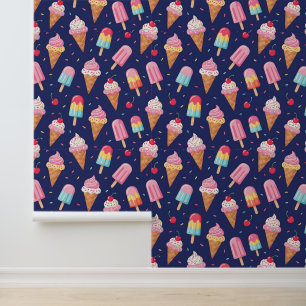 Eiscreme, Eis am Stiel und Kirschen Muster Tapete