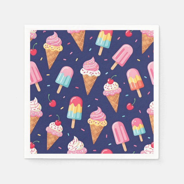 Eiscreme-, Eis- und Kirschenmuster Serviette (Vorderseite)