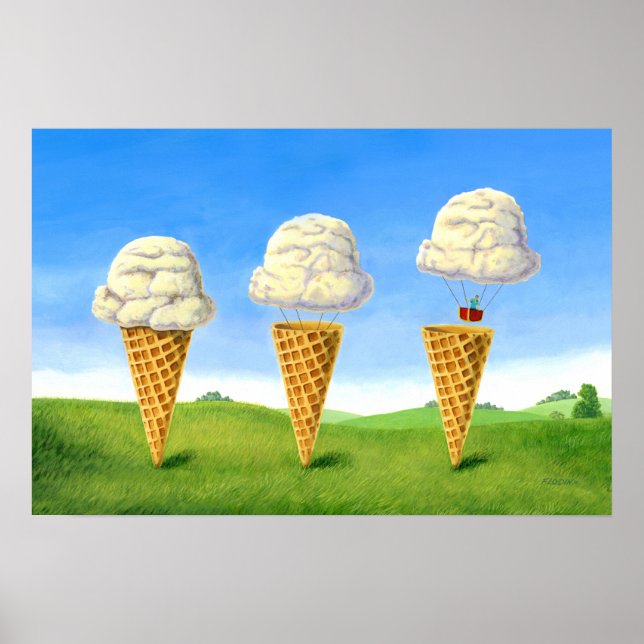 Eiscreme Float - Heißluftballon Funny Painting Poster (Vorne)