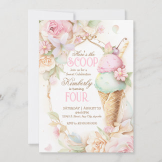 Eiscreme Geburtstag, Vintages rosafarbenes Eis Einladung