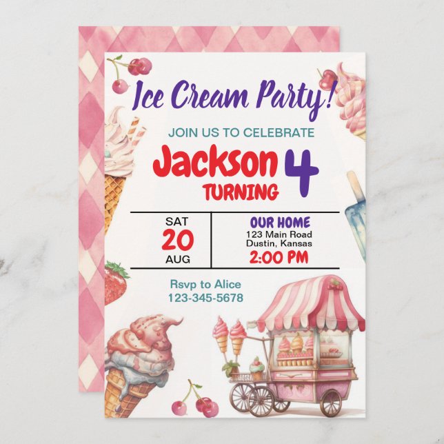 Eiscreme-Geburtstagsparty Einladung (Vorne/Hinten)