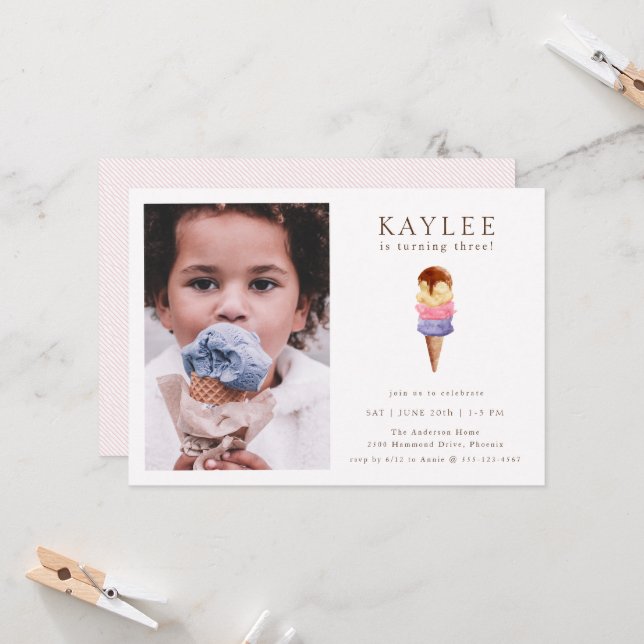 Eiscreme Geburtstagsparty Foto Einladung (Vorderseite/Rückseite Beispiel)