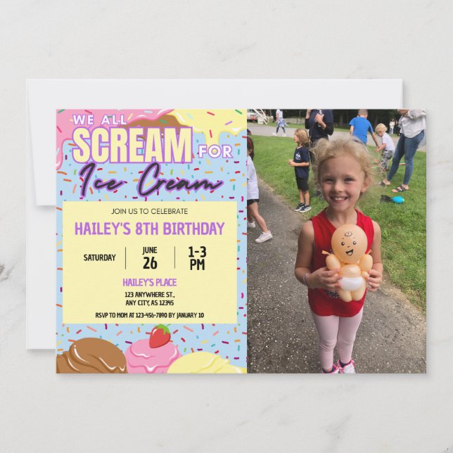 Eiscreme Geburtstagsparty Foto Einladung (Vorderseite)