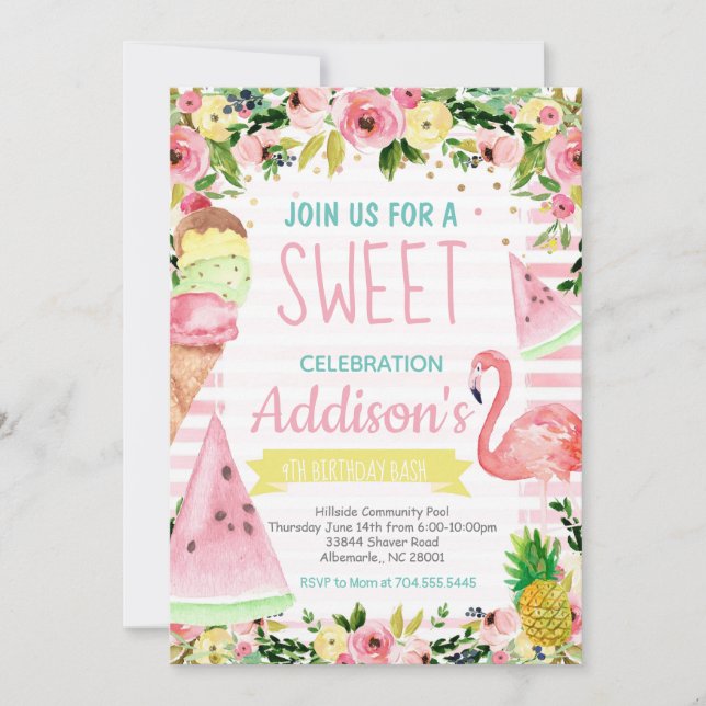 Eiscreme Geburtstagsschwimmbad Party Einladung (Vorderseite)