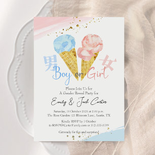 Eiscreme Gender Reveal Wasserfarbe Rosa Blau Einladung