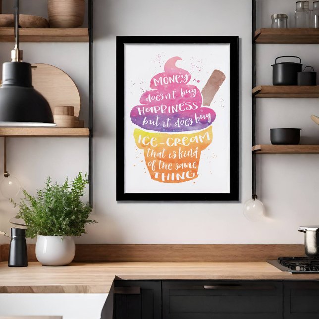 Eiscreme Happy Wasserfarbe Typografie Poster (The perfect quirky decorative touch to your kitchen wall or entertaining area. )