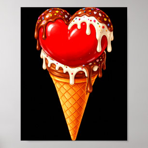 Eiscreme-Herz Lustiger Tropfen Valentinstag Jungen Poster