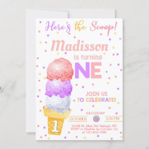 Eiscreme hier ist das Scoop-Mädchen 1. Geburtstag. Einladung