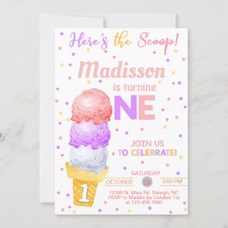 Eiscreme hier ist das Scoop-Mädchen 1. Geburtstag. Einladung