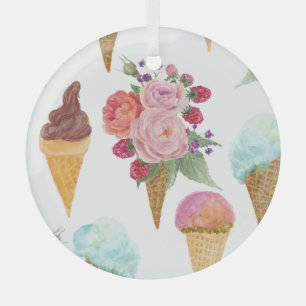 Eiscreme, Himbeeren: Aquarellmuster. Ornament Aus Glas