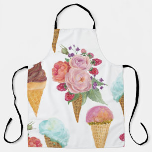 Eiscreme, Himbeeren: Aquarellmuster. Schürze