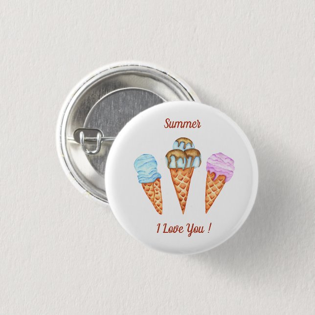 Eiscreme ich liebe dich süßer Sommer   Button (Vorne & Hinten)