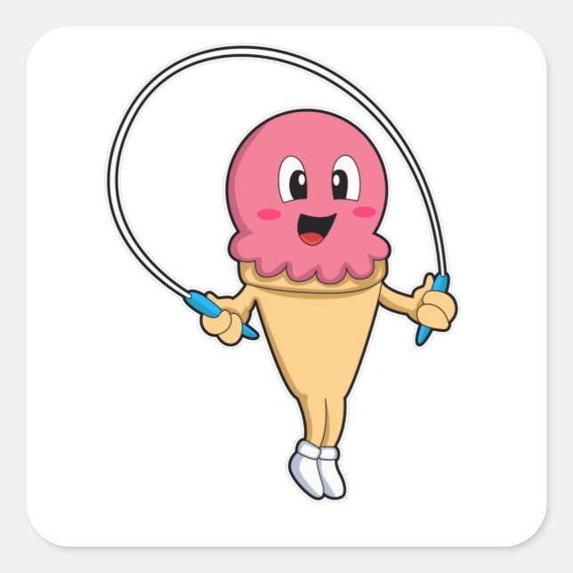 Eiscreme in Fitness mit Seile Quadratischer Aufkleber (Vorderseite)