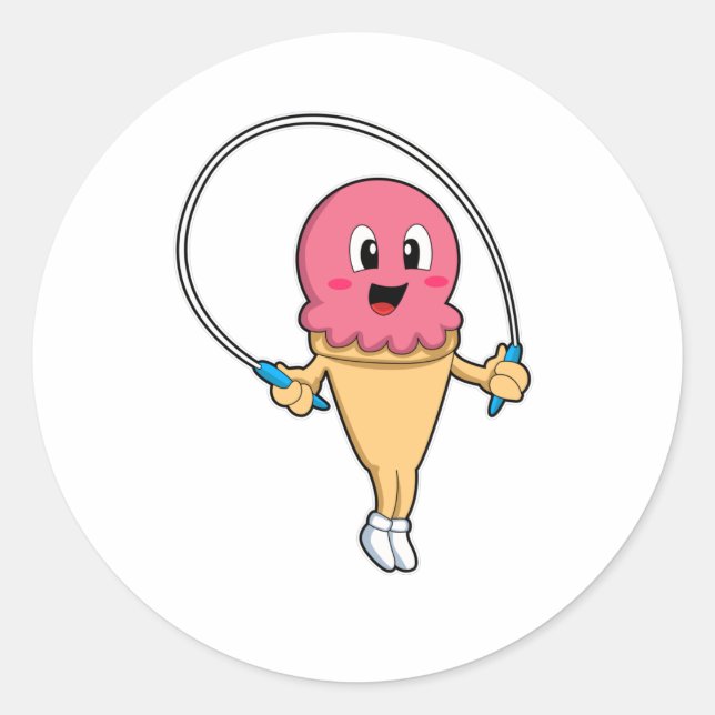 Eiscreme in Fitness mit Seile Runder Aufkleber (Vorderseite)
