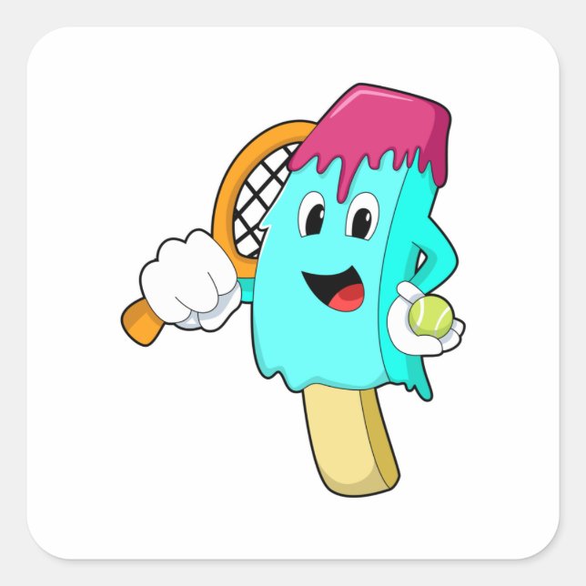 Eiscreme in Tennis mit Tennisschläger Quadratischer Aufkleber (Vorderseite)