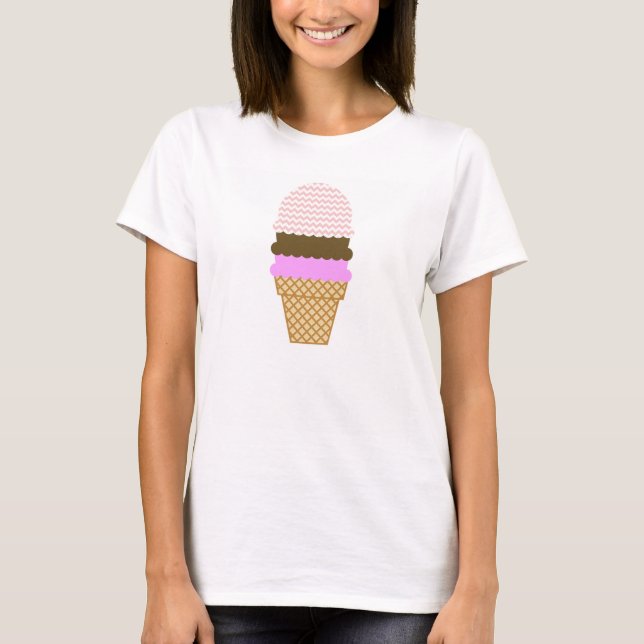 Eiscreme-Kegel auf Baby-Rosa, hellrosa Zickzack T-Shirt (Vorderseite)