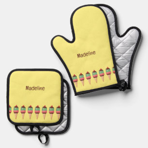 Eiscreme-Kegel für den benutzerdefinierten Textopf Ofenhandschuh & Topflappen-Set