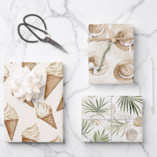 Eiscreme-Kegel Strand Geburtstag Geschenkpapier Set