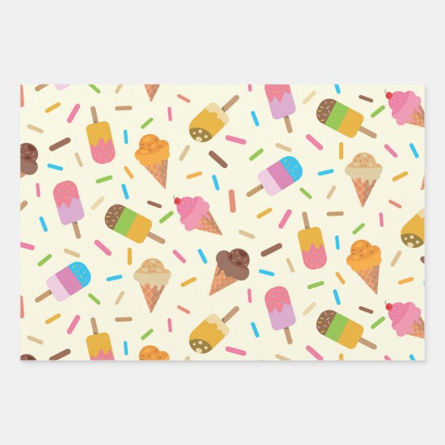 Eiscreme-Kegel und Popsikel-Kinder Geschenkpapier Set (Vorderseite)