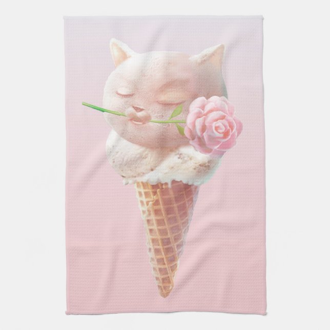 Eiscreme Kitty - Rosy & Dreamy Geschirrtuch (Vertikal)