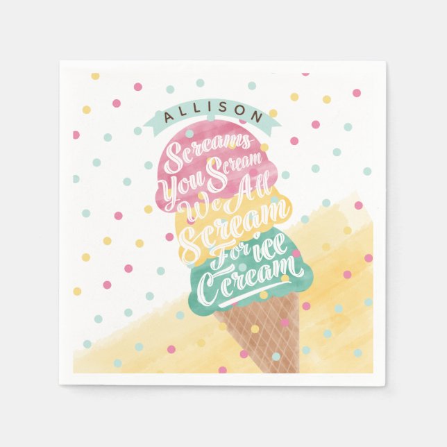Eiscreme-Knochen-Leckerei Bright Birthday Party Serviette (Vorderseite)